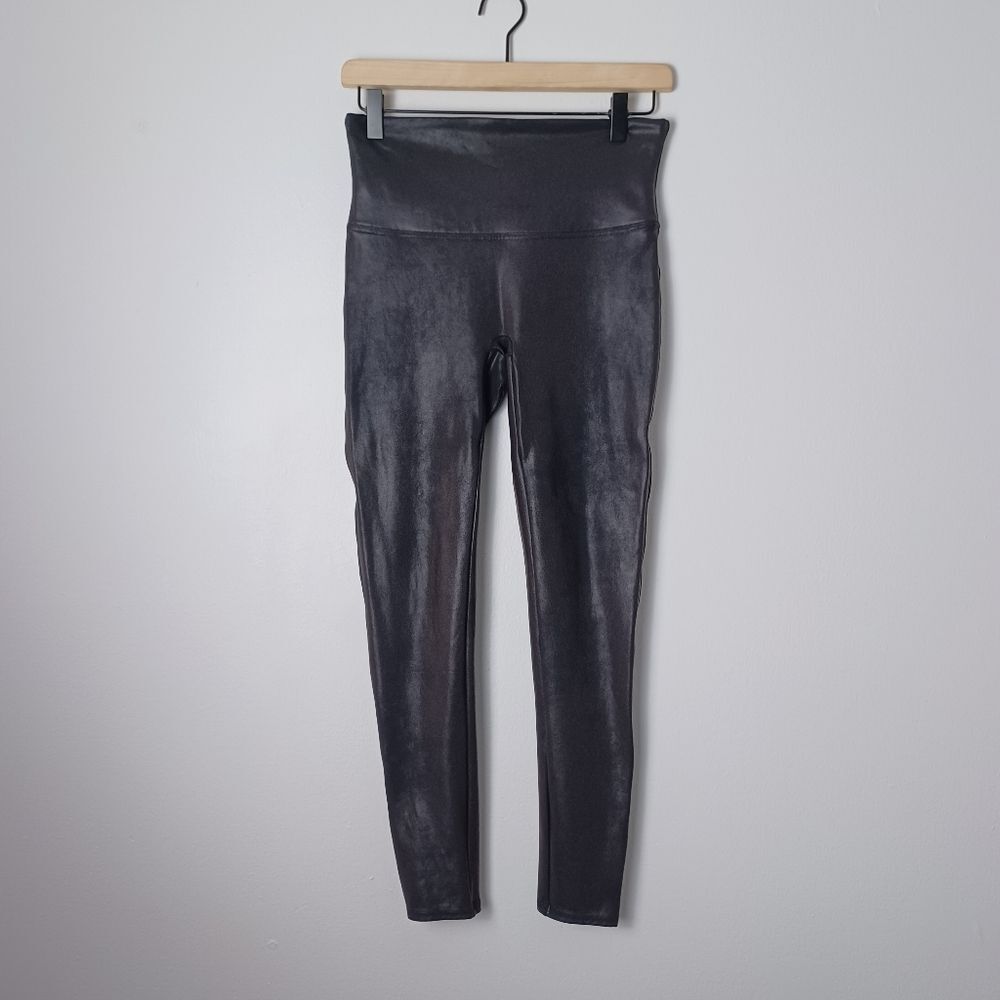 Spanx Shapewear Black Faux Leather Leggings Size Large